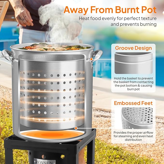 ROVSUN 36-Quart Stainless Steel Turkey Fryer & Seafood Boil Pot with Basket, Lid & Hook, Large Stock Pot for Outdoor Cooking of Turkey, Crawfish, Crab, Lobster & Shrimp