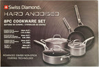 Swiss Diamond Hard Anodized 8 Piece Cookware Set, Nonstick Diamond Coated Hard Anodized Aluminum Cookware Set, Includes Lids, Dishwasher Safe and Oven Safe Cookware Set, Grey