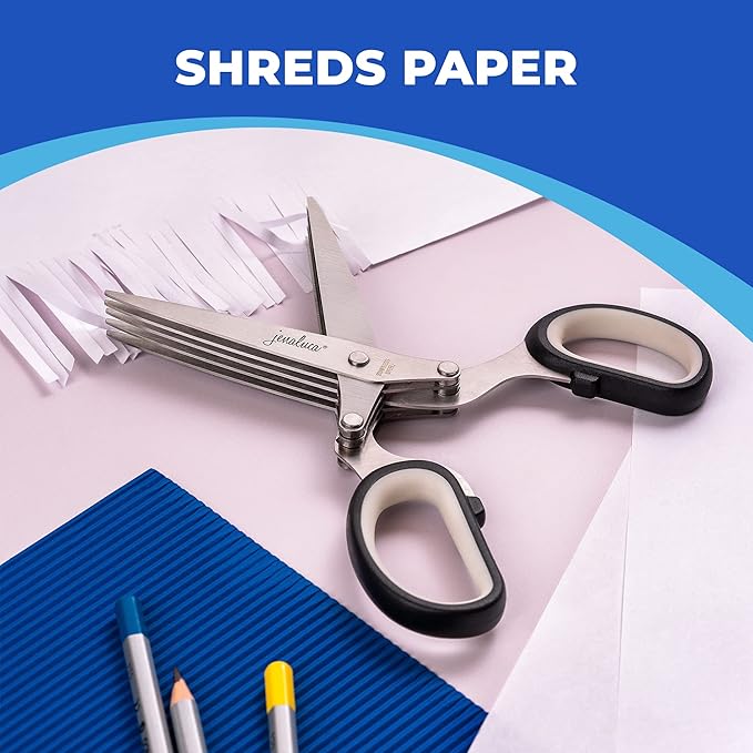 Jenaluca 5 Blade Herb Scissors - Salad Scissors - Cut & Chop Fresh Herbs & Leafy Greens - Stainless Steel Kitchen Shear Set with Cleaning Comb & Safety Cover - Kitchen Gadget - Black