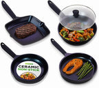 NutriChef NonStick Frying Pans – 5-Piece Skillet Set with Ceramic Coating, Wok, Grill, Fry & Fish Pans – Compatible with All Cooktops, Including Induction – Cool-Touch Handles, Easy-Clean