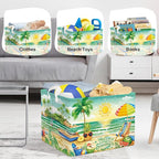 Summer Tropical Beach Storage Basket Collapsible Clothes Kid Laundry Hamper Palm Tree Large Picnic Basket Boy Girl Book Toy Box Bin, Green, 36L