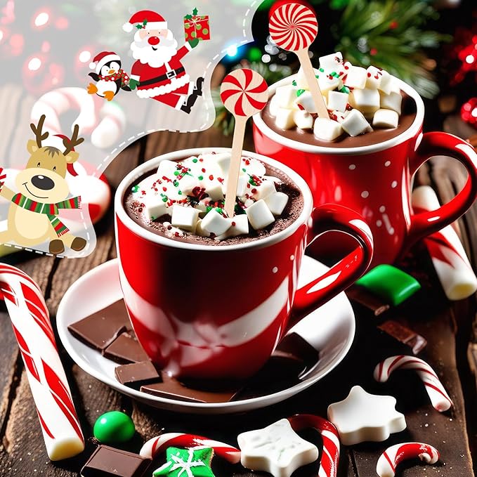 360 Pcs Christmas Candy Wooden Coffee Stirrer Disposable Wooden Cocktail Drink Stirrers Christmas Stir Sticks Beverage Mixer for Coffee Milk Cocktail Tea Hot Drinks Party Supplies(Cute)