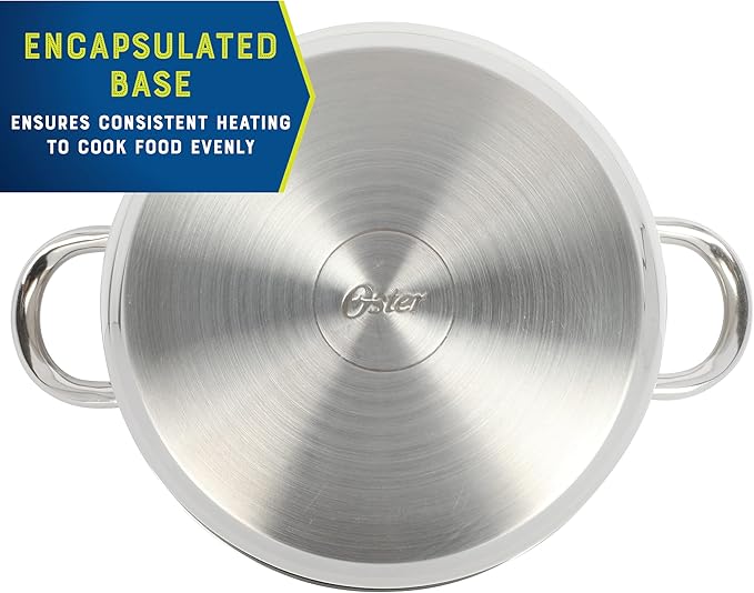 Oster Sangerfield 12-Piece Stainless Steel Cookware Set With Kitchen Tools, Non-Stick Pots and Pans, Durable Oven Safe Cookware for Home Cooking