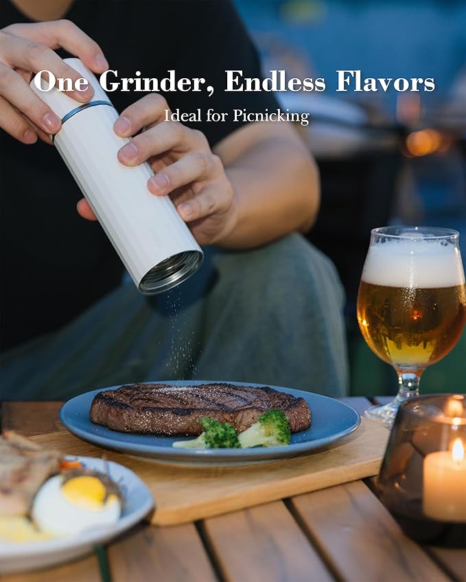 Salt Grinder Refillable Hotqilin – Manual Salt and Pepper Grinder with Titanium Alloy Core, 60+ Adjustable Settings | High Output, Easy to Clean, Durable Aluminum Body