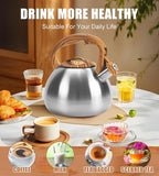 Classic Stainless Steel Whistling Kettle 3.2 Quart - Brushed Metal Finish with Wooden Handle, Stovetop Water Boiler for Home & Kitchen, Loud Alert Whistle & Drip-Free Spout (Silver)