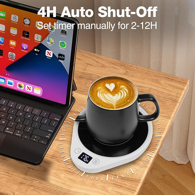 PUSEE Coffee Mug Warmer - Electric Large Candle Warmer Plate with 4H Auto Shut Off, 3-Temp Settings Cup Heater for Desk, Tea, Milk, Cocoa (W4-White)