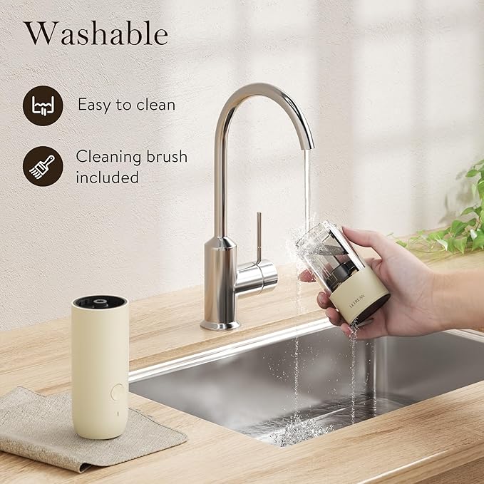 Ultrean Electric Pepper Grinder, Rechargeable Salt and Pepper Grinder with 6 Adjustable Coarseness, LED Light, One-Hand Automatic Operation, Cream