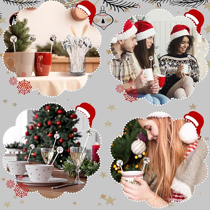 Meanplan 60pcs Christmas Swizzle Sticks Christmas Cocktail Stirrers Plastic Stir Sticks Xmas Santa Claus Snowman Decorations for Birthday Party Coffee Shop Supplies Favors Gifts(Snowman)