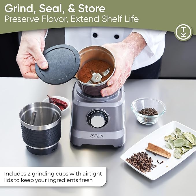Commercial Electric Spice Grinder 750W - Heavy Duty Stainless Steel Herb Grain Coffee Grinder with Timer Pulse Mode - 2 Cups for Masalas Seeds Nuts Kitchen Use
