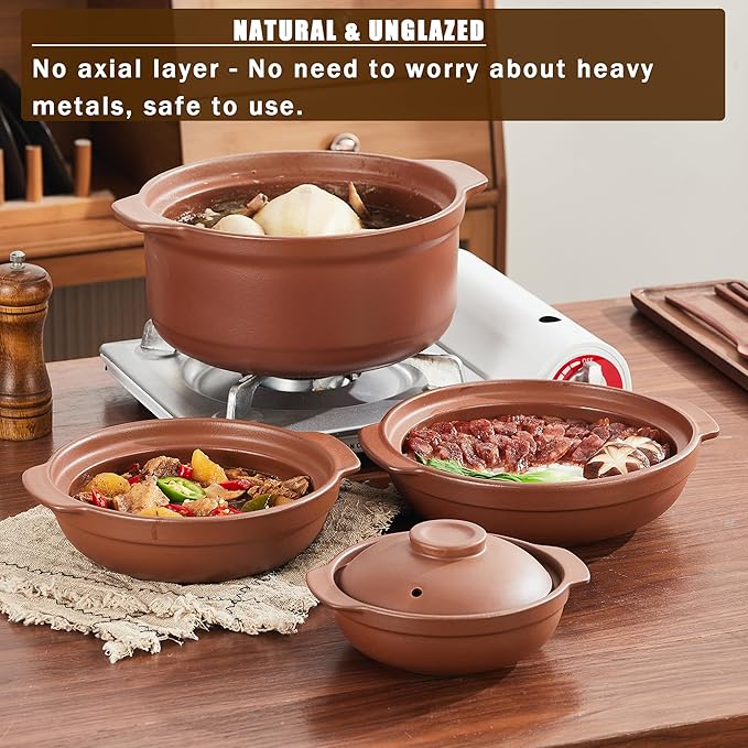 Unglazed Terracotta Ceramic Casserole Dish, Clay Pot, Earthen Pot Cookware with Lid for Dinner and Party, Stockpot for Rice Hot Pot, Stew, Bakeand Serve Oven Safe-Heat Resistant