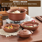 Unglazed Terracotta Ceramic Casserole Dish, Clay Pot, Earthen Pot Cookware with Lid for Dinner and Party, Stockpot for Rice Hot Pot, Stew, Bakeand Serve Oven Safe-Heat Resistant (1.3QT/1.4L)