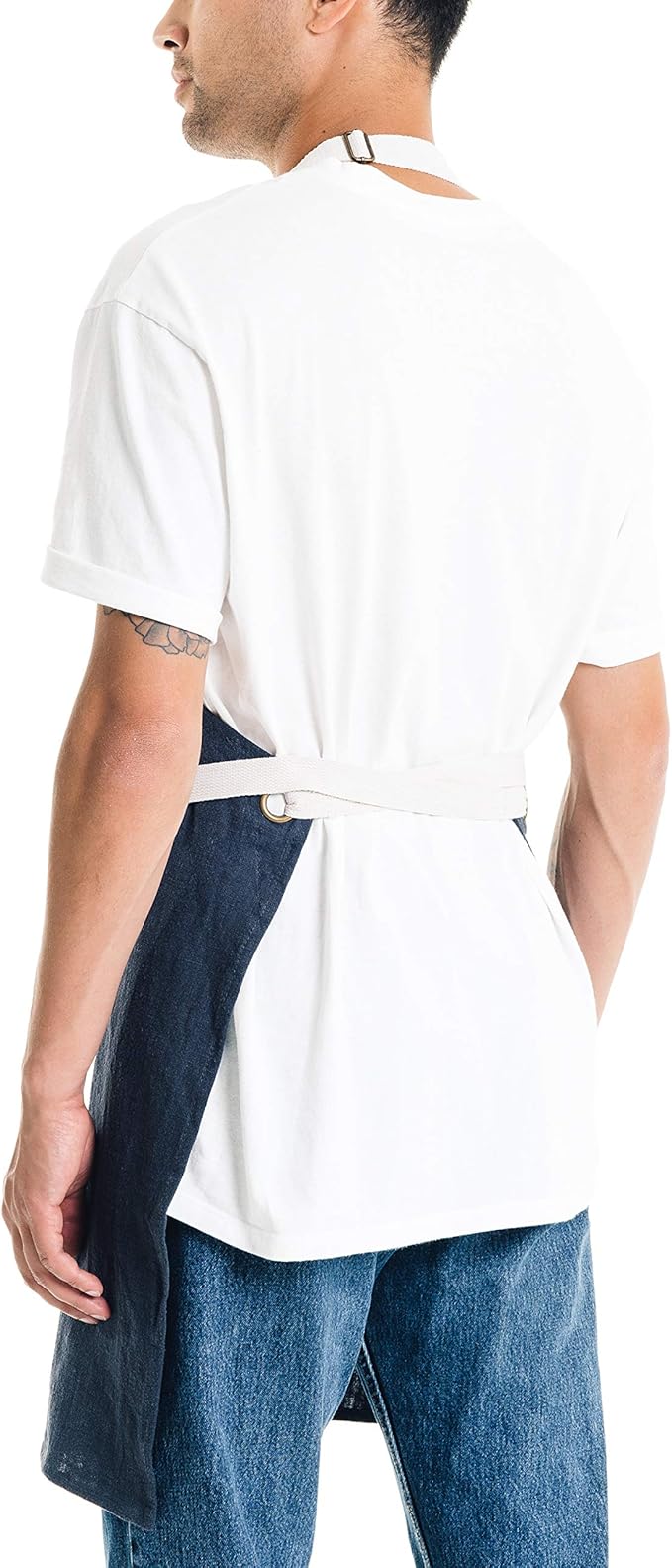 Caldo Linen Kitchen Apron for Cooking- Mens and Womens Linen Bib Apron for Professional Chef, Server, or Barista- Adjustable with Pockets (Navy)