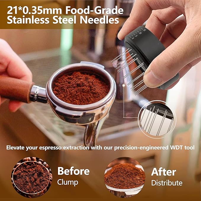 58mm Espresso Accessories Kit, 3-in-1 Coffee Distributor and Tamper, WDT Tool Espresso Distribution Tool Set Fits Espresso Coffee Machines and 58 mm Portafilters Accessories (58mm)