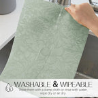 Romanstile Vinyl Placemats Set of 8-12 X 18 Inch - Heat Resistant Non-Slip Embossed Floral Place Mats 100% Waterproof Oilproof Wipeable Faux Leather Table Mats for Kitchen/Dining/Party, GrassGreen