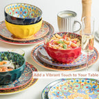 Cereal Bowls Set of 6, Bohemian Soup Bowls, 30 oz Colorful Ceramic Serving Bowls for Kitchen, Breakfast, Boho Decorative Bowl, Microwave Oven Safe Bowl for Salad, Pasta, Oatmeal