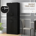 HOMCOM 71" Kitchen Pantry Cabinet with Drawer and Adjustable Shelf, Freestanding Tall Storage Cabinet with 2 Double Door Cupboards, Distressed Black