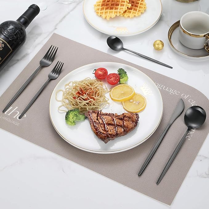 Matte Black Silverware Set,30 Piece Stainless Steel Modern Flatware Set,Brushed Cutlery Set Service for 6,Satin Finish Utensils Set,Home Kitchen and Restaurant,Dishwasher Safe