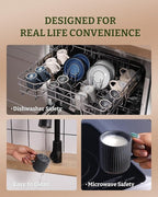 famiware Star Espresso Cups and Saucers Set of 4, [ Mini ] 3 oz Ceramic Small Coffee Mug with Handle, Ribbed Stoneware Demitasse Cup for Tea, Latte - Microwave & Dishwasher Safe - Matte Dark Charcoal