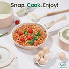 Chef Power Ceramic Nonstick Pots and Pans Set 19 Piece with Detachable Handle, Induction Dishwasher Oven Safe Cookware Set, RV Kitchen Set Removable Handle (Light Pink)