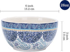 Bico Blue Talavera Cereal Bowls Set of 4, 26 oz Deep Ceramic Soup Bowls for Cereal, Salad, Noodles, Kitchen, Microwave and Dishwasher Safe, Gift for Housewarming and Thanksgiving