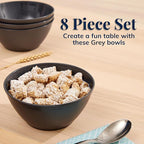 US Acrylic Wheat Straw Unbreakable 28 oz. Stackable Cereal Bowls for Snacks & Ice Cream in Grey (Set of 8) 6-inch Reusable, BPA-Free, Dishwasher Safe Dinnerware, Made in USA