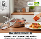 BRA COOKWARE Signature Sauté Pan w/Glass Lid | 11 inches - 4 quarts Professional Low Casserole | Stainless Steel Sauté Pan | All Stovetop Compatible - Full Induction | PFOA Free | Polished Finish