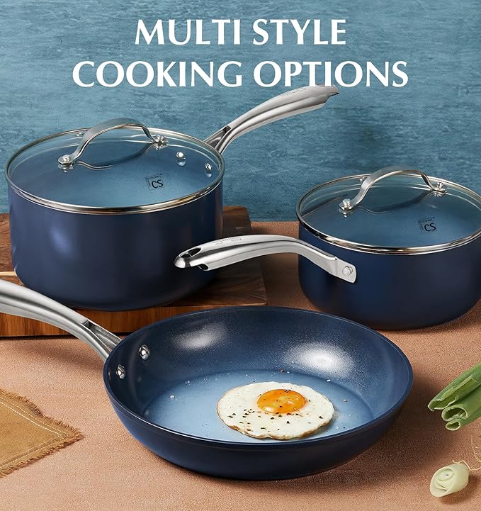 KOCH SYSTEME CS Nonstick Sauce Pan with Lid, 1 Quart Saucepan with Lid, 1 QT Nonstick Ceramic Small Sauce Pan with Stainless Steel Handle, Non-Toxic Ceramic Saucepan, Oven Safe, Gradient Blue