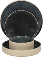 Gibson Elite Liberty Bay 16-Piece Pottery Clay Stoneware Dinnerware Set – Blue Reactive Glaze, Stackable Plates and Bowls W/Pasta Bowl, Service for 4 – Microwave & Dishwasher Safe