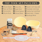 Complete Sourdough Starter Kit, Glass Sourdough Starter Jar Kit & Sourdough Bread Baking Supplies - Sourdough Starter Kit Includes Sourdough Jar, Silicone Bread Proofing Bowl & More (yellow, 10 inch)