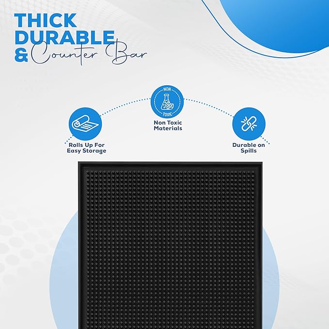 Rubber Bar Mat Set of 2 – 18"x12", Black – Durable, Non-Slip, Non-Toxic Spill & Drying Mats for Bars, Restaurants, Coffee Shops, Countertops & Tabletops