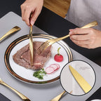 Lemeya 24-Piece Gold Silverware Set with Steak Knives,Forged 18/10 Stainless Steel Cutlery Set for 4,Modern Heavy Duty Flatware Utensils Set,Fork Spoon and Knives Set, Mirror Polished,Dishwasher Safe