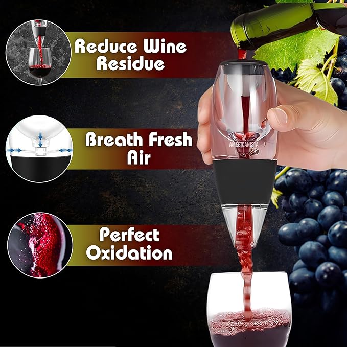Red Wine Aerator- Wine Pourer- Decanter- Premium Wine Aerator with Stand - Decanter Aerating Spout with Filter for any type of Bottle or Glass- Oxygenator Accessory for Wine