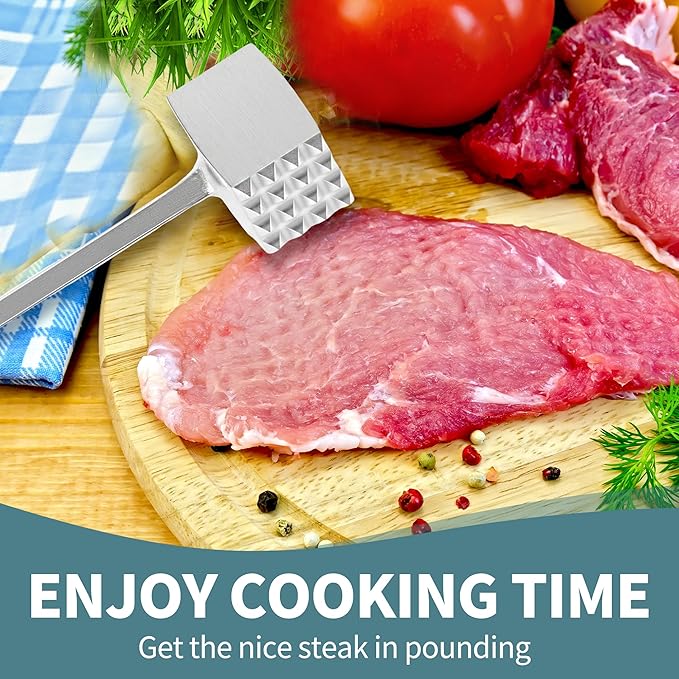 VOCOSTE Meat Tenderizer Mallet, Aluminum Alloy Kitchen Double-sided Square Meat Pounder Flattened, Meat Mallet Hammer, Steak Chicken Beef Tenderizer Tool