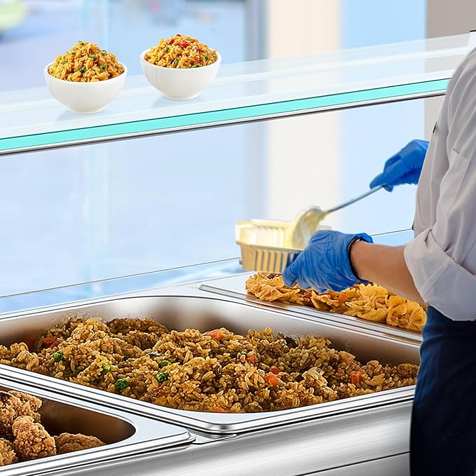 WILPREP 3-Pan Commercial Food Warmer with Sneeze Guard, Three 1/2 Pans, 1500W Countertop Electric Steam Table, 86-185°F Adjustable Temp Control, Stainless Steel Buffet Bain Marie