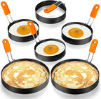 Patelai 6 Pcs Professional Egg Ring Pancake Ring Set Stainless Steel Fried Egg Molds Griddle Pancake Shapers with Orange Silicone Handle for Breakfast Omelette Sandwich(4, 6 Inch)