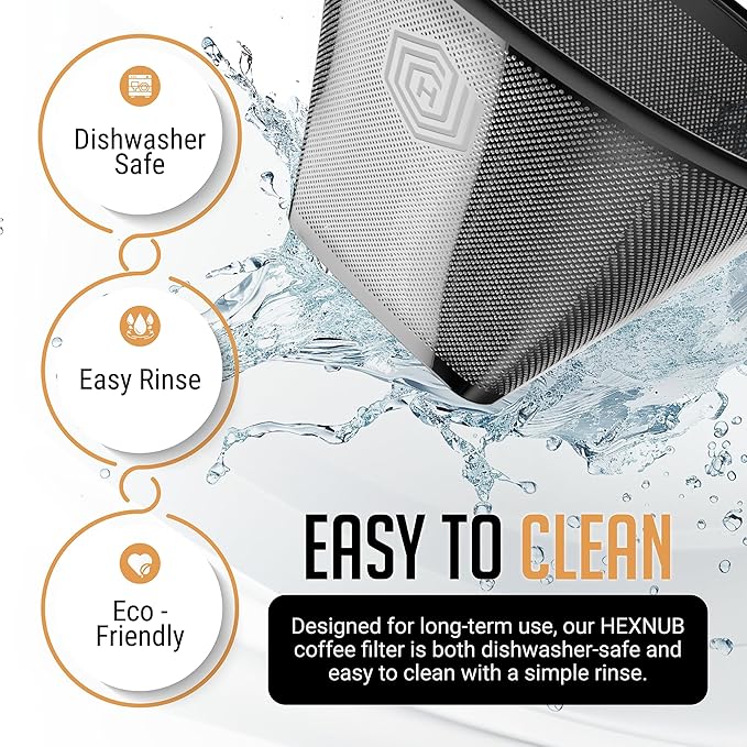HEXNUB Reusable #4 Coffee Filter for Technivorm Moccamaster KBGV, KBT & Krups Essential Brewer, Stainless Steel Mesh - Durable Metal Filter