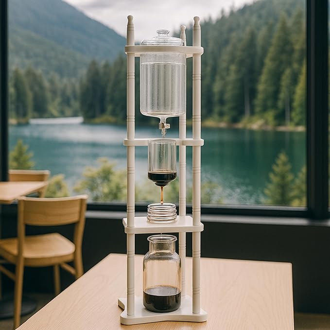 Nispira Cold Brew Drip Tower Iced Coffee Maker Glass Wooden Stand 25 Cups white
