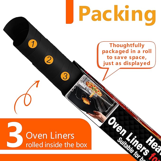 3 Pack Thick Heavy Duty Oven Liners for Bottom of Oven, Non Stick Liners for Electric or Gas Ranges, Reusable Mats for Electric Gas Microwave or Grill, BPA & PFOA Free Spill Guard, Kitchen Accessory