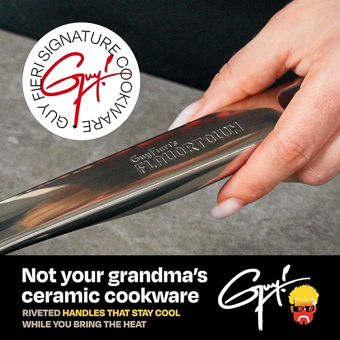 Guy Fieri's Flavortown 2-Piece Ceramic Cookware Set, Nonstick Frying Pan Set 10" and 12", Kitchen Cookware, Made without PFAS PTFE PFOA, Oven and Dishwasher Safe, Easy to Clean Everyday Cookware, Red