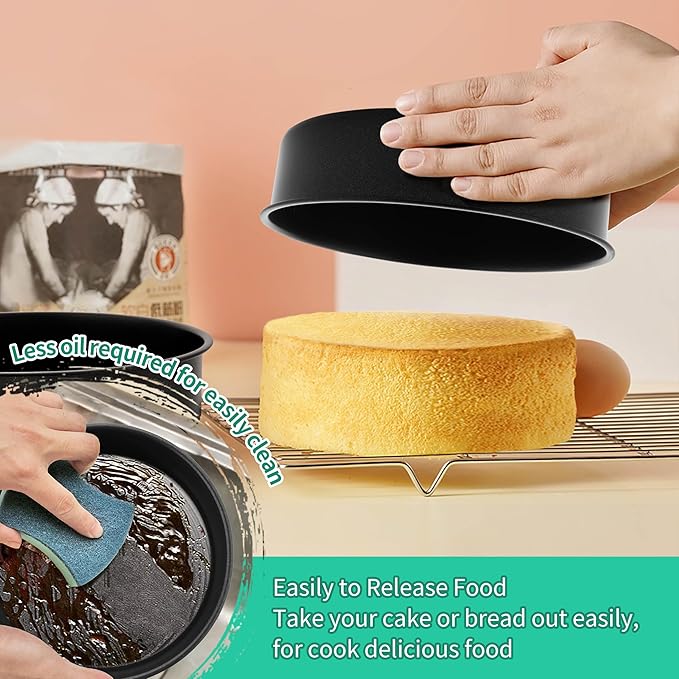 P&P CHEF 8 Inch Cake Pan Set of 3, Non-Stick Round Cake Pans Tins for Tier Smash Cakes, Baking Pans Set & Essential Bakeware, Stainless Steel Core & Leak-Proof