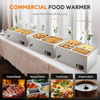 WILPREP Commercial Food Warmer with Four 1/4 Pans, 1500W Countertop Electric Steam Table, 86-185°F Adjustable Temp Control & Over-Temp Protection, Stainless Steel Buffet Bain Marie