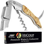 Hicoup Wine Opener - Professional Corkscrews for Wine Bottles w/Foil Cutter and Cap Remover - Manual Wine Key for Servers, Waiters, Bartenders and Home Use - Wood, Bai Ying