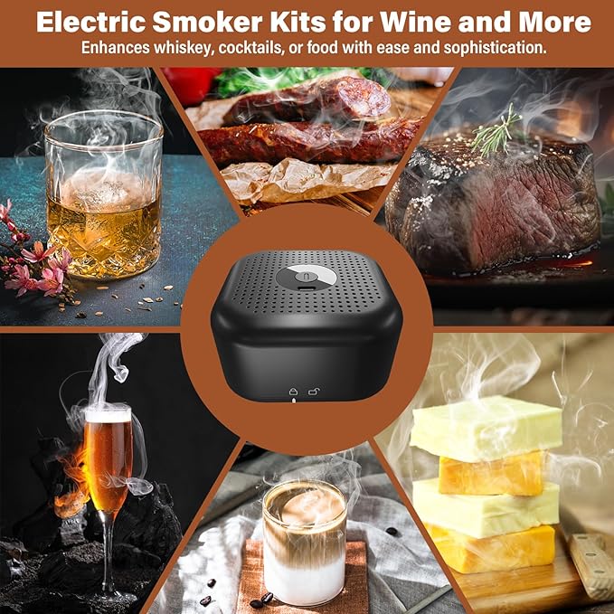 Gezen Electric Whiskey Smoker Kit with 6 Flavors Wood Chips, Rechargeable Cocktail Smoker Kit Built-in Lighter, Instant Smoke for Bourbon, Drinks and Food, Christmas Birthday Gifts for Men Dad Husband
