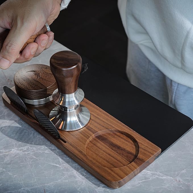 54mm Espresso Accessory Set For Breville Machines Includes Walnut & Leather Tamping Mat, Calibrated Tamper & Distributor, Dosing Funnel & Puck Screen, Bottomless Portafilter