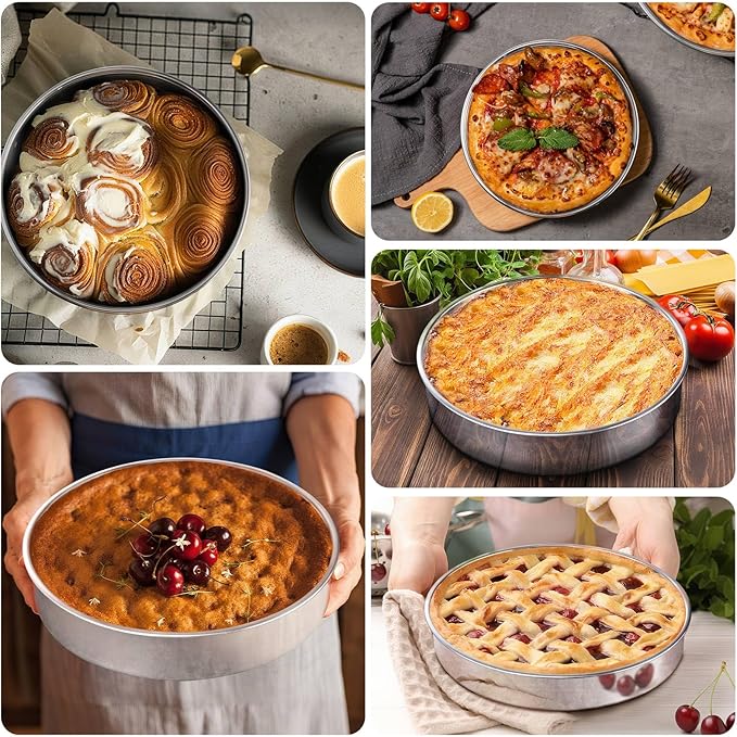 LIANYU 9 Inch Round Cake Pan Set of 2, Stainless Steel Wedding Oven Cake Pan Set for Baking, Metal Round Baking Tin Pan Mold, Deep Bakeware for Layer Birthday Cake, Mirror Polished, Dishwasher Safe