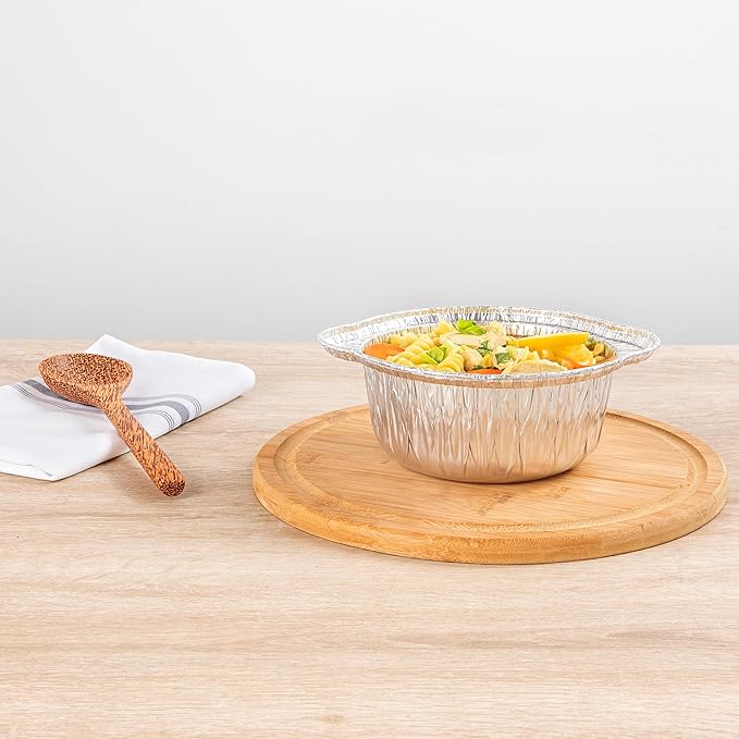 Foil Lux 34 Ounce Pans And Lids, 100 Disposable Pots With Lids - Oven-Ready, Stove Compatible, Aluminum Foil Baking Pans, Freezable, For Outdoor Camping, Vacation, Picnic, And More - Restaurantware