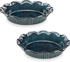 vancasso Stern Ceramic Pie Pan, 9 inch Pie Pans with Ruffled Edge, Deep Pie Dishes for Baking, Round Pie Plates for Apple, Quiche, Pot Pies, Tart, Oven & Dishwasher Safe, Set of 2, Green