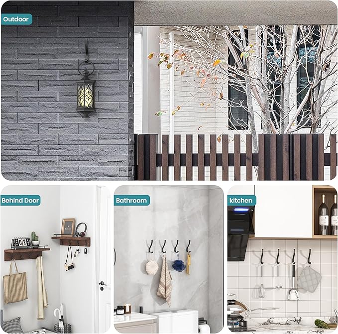 6-Pack Heavy Duty Coat Hooks for Wall Mount - Durable Wall-Mounted Hooks for Hanging Coats, Backpacks & Bookbags, Rust-Resistant Coat Hanger Hooks for Entryway, Garage, Dorm