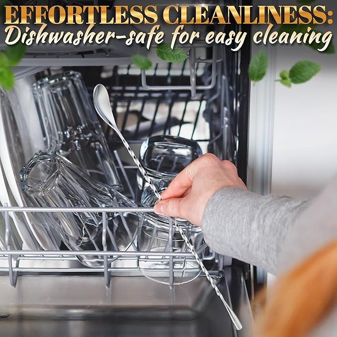 8 Pcs Bar Spoon Cocktail Mixing Spoon – 12'' Stainless Steel Cocktail Stirrers for Drinks, Polished Surface, Easy to Clean – Useful Bar Spoons for Professional and Home Use