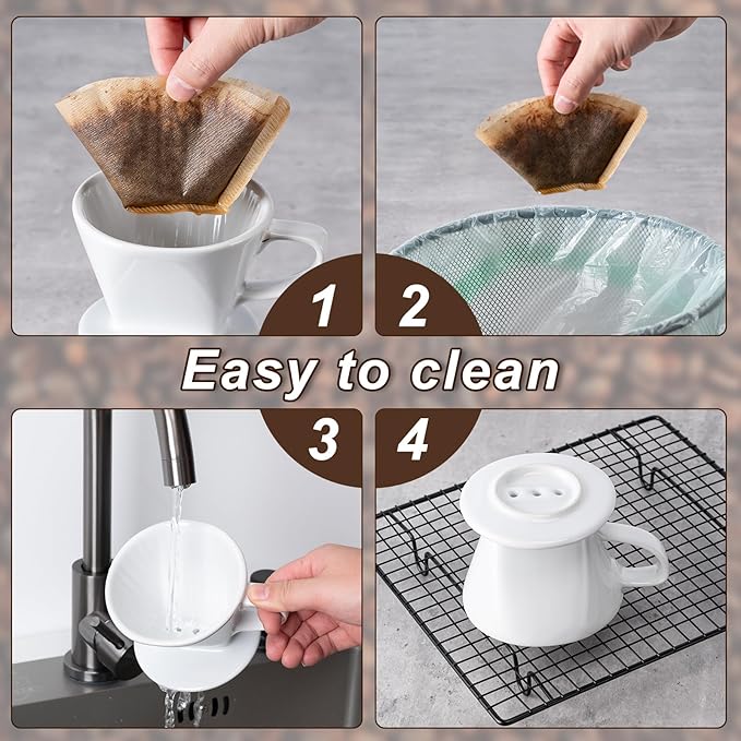 Pour Over Coffee Maker, Pour Over Coffee Dripper with 3 Holes Flat Bottom, Ceramic Drip Coffee Pour Over, Coffee Accessories for Travel, Camping, Office, Home(White)